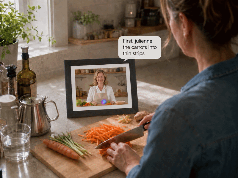 Experience the 10.1-inch VINABOT interactive AI digital photo frame with AI avatars and Voice Clone for more lifelike conversations and meaningful family connections.