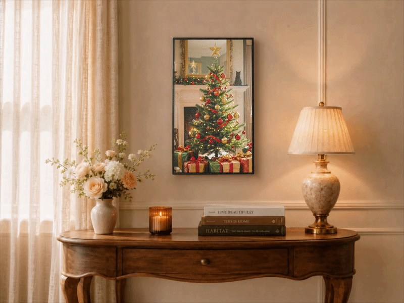 Explore the black 21.5-inch VINABOT digital photo frame with slideshow mode and a 1920 × 1080 FHD IPS display, turning family photos into dynamic home decor.